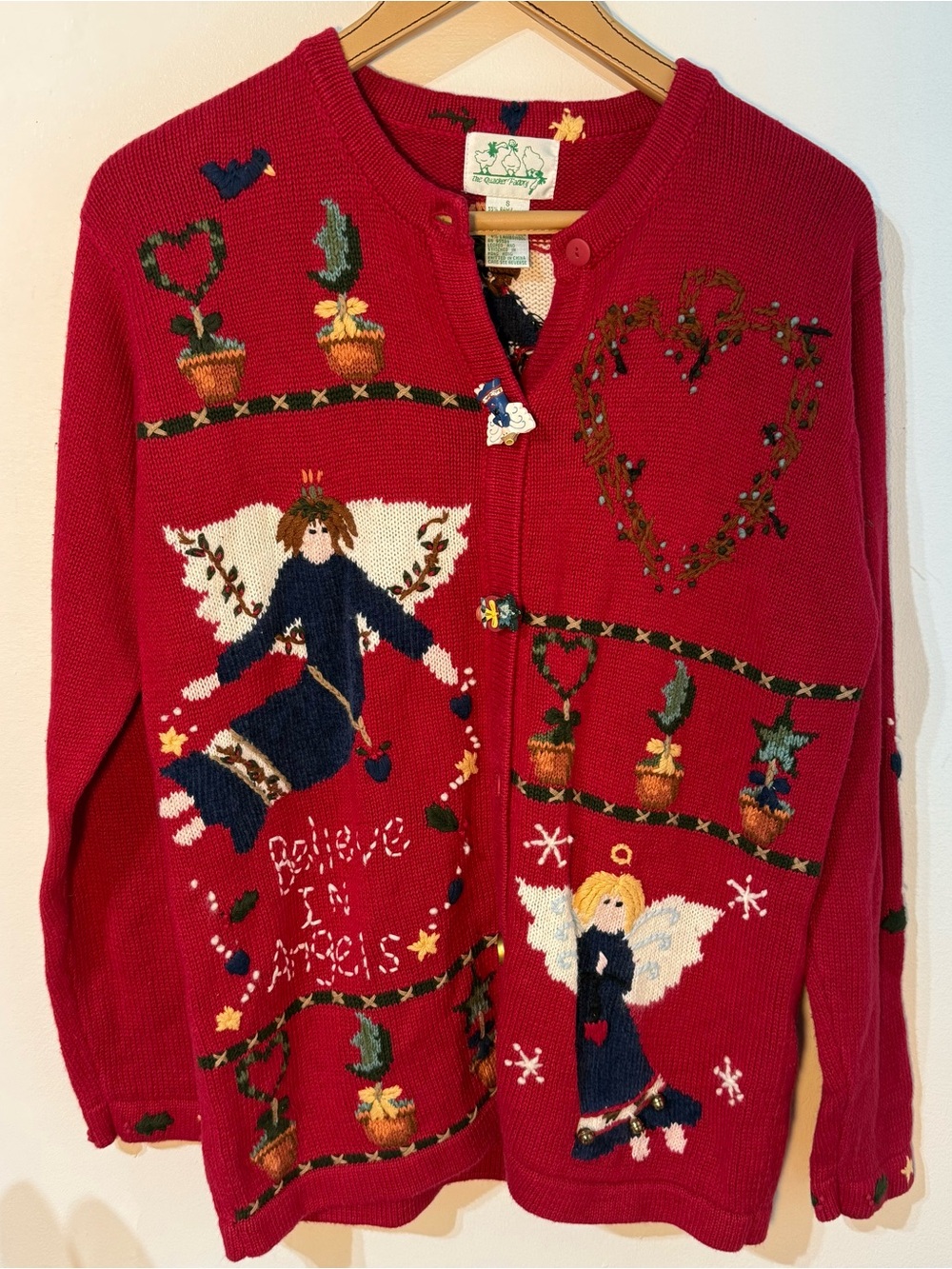 Quacker Factory Women's Sweater Angel Knit Ladies Sweater Red cardigan small VTG